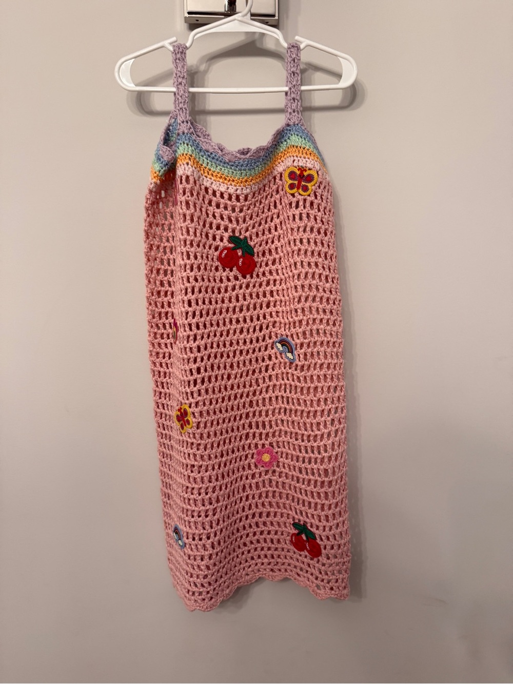 Lola + The Boys Pink Crochet Rainbow-Trim Kids Swim Coverup